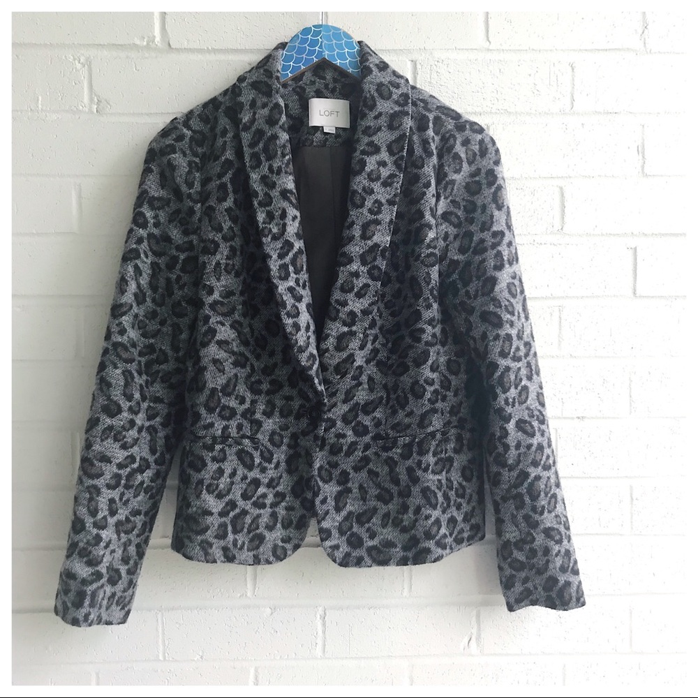 Loft Cheetah Print Wool Blend One Button Blazer - Picture 1 of 7